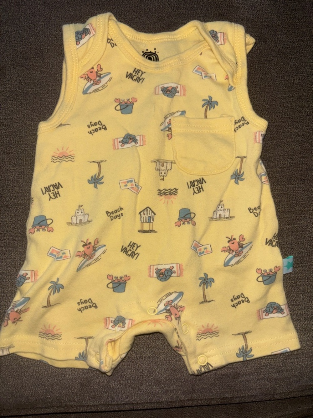 Sleeveless Yellow Baby One-Piece Romper - Beach Print